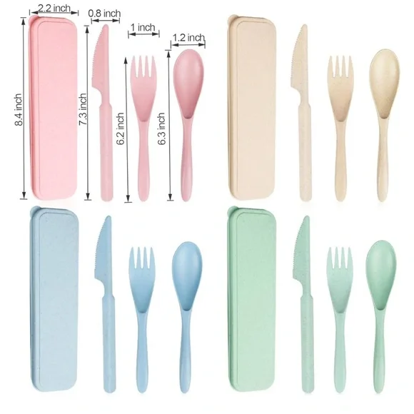 REUSABLE TRAVEL UTENSILS SET WITH CASE BEIGE NWOT - Picture 2 of 11